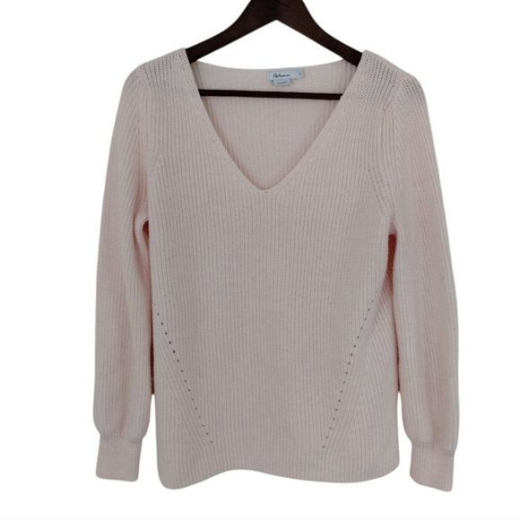 Reitmans The Classic Sweater Pink Large V Neck Ribbed Long Sleeve Cotton Blend - Picture 1 of 7